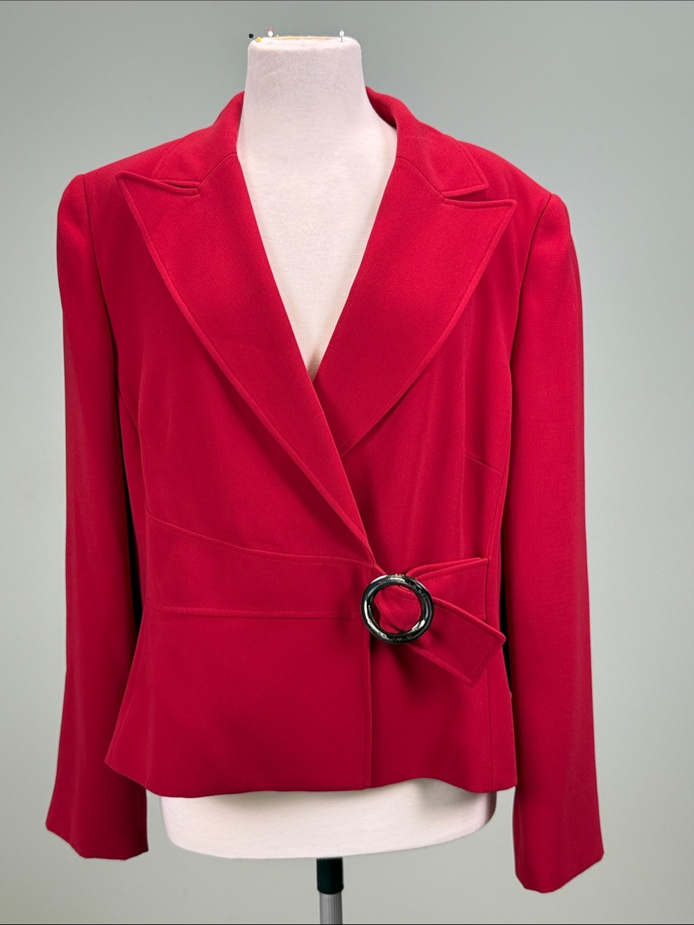 Tahari Arthur S. Levine Red Belted O-Ring Blazer Jacket Size 18 Office Siren